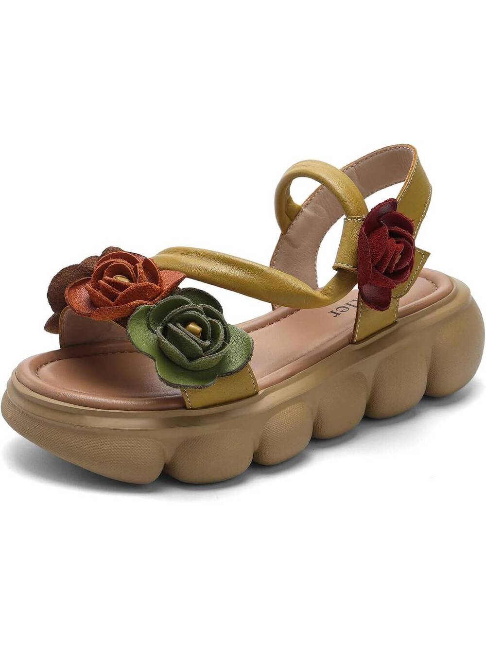 Drikler Women’s Yellow Platform Wedge Sandals, Size 6.5, floral, boho,